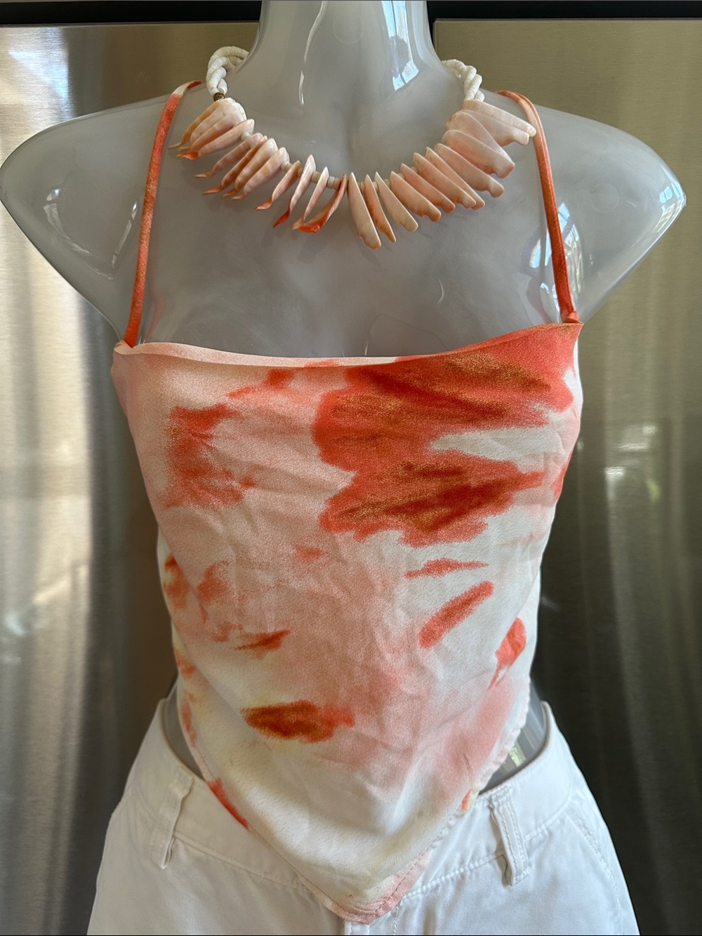 Womenโs Orange Tie-Dye Scarf Halter Top